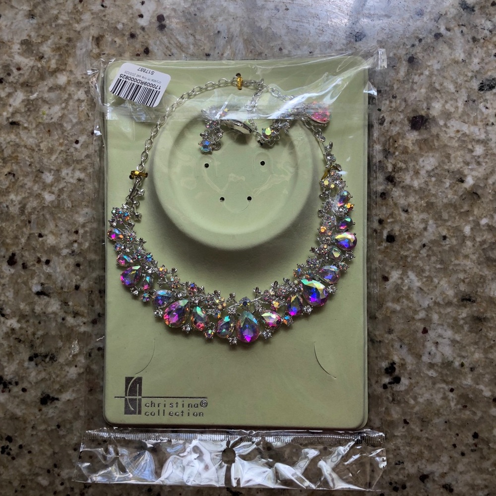 Silver Crystal Statement Necklace And Earrings - image 2